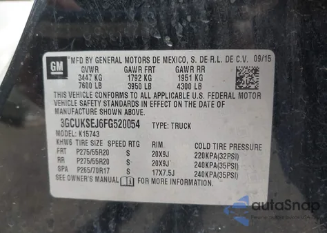 2015 Chevrolet Silverado 1500 1Lz from USA, damaged, VIN 3GCUKSEJ6FG520054